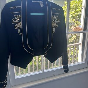 Black Embroidered Blazer with Gold Detailing